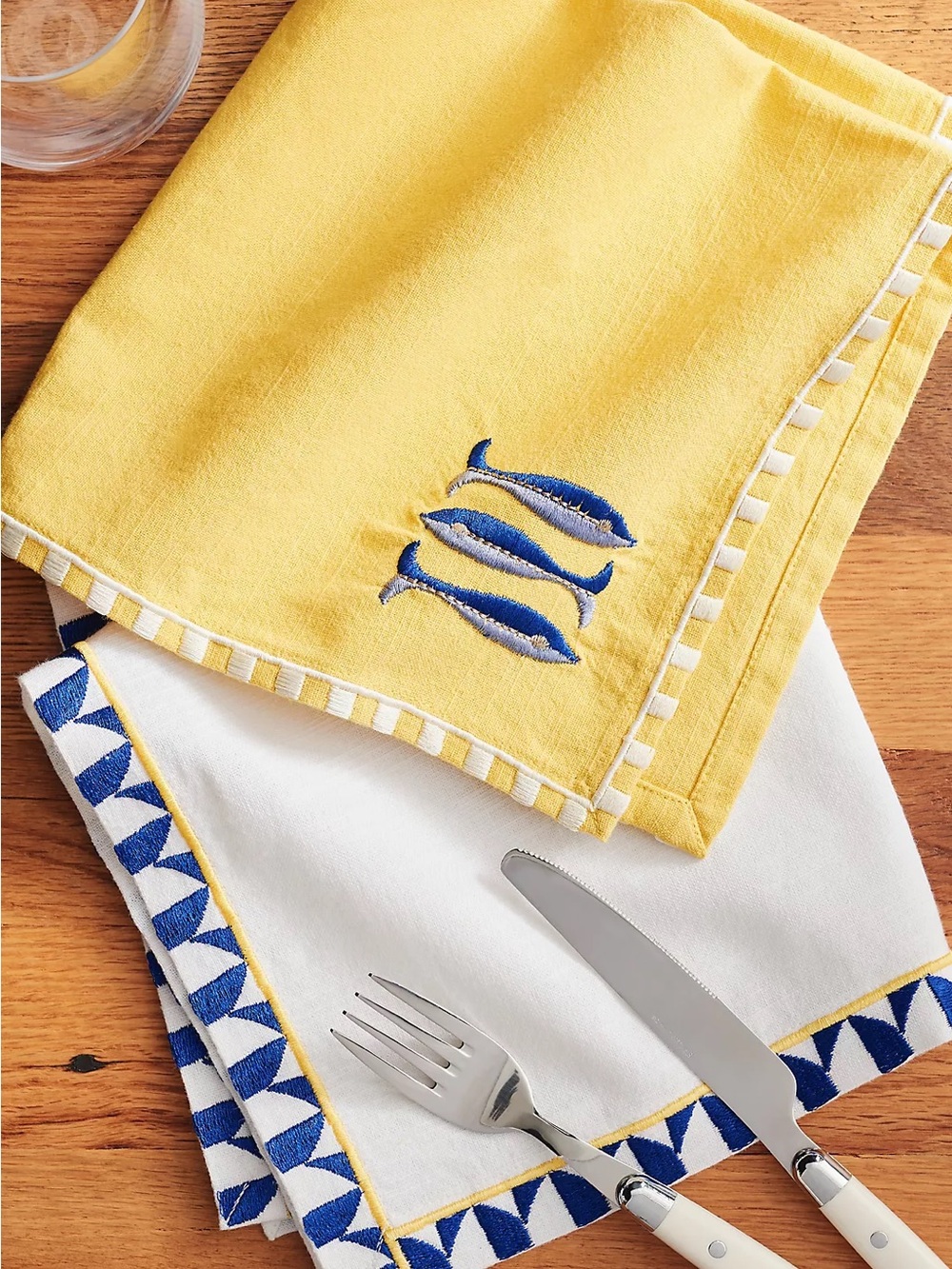 Anthropologie Bistro Tile Italia Sardines Cloth Napkins, Set of 2